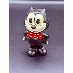Vintage Felix the Cat Ceramic Coin Bank Red Polka Dot Bowtie Collectible Figure
